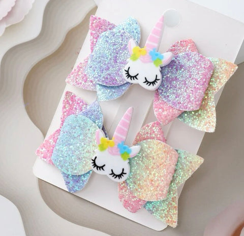 Glitter Unicorn Hair Bows