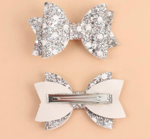 Silver Glitter Hair Bows