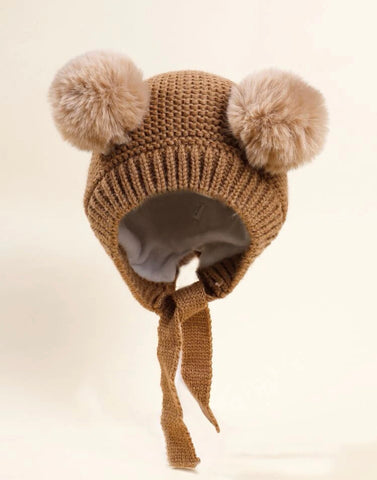 Brown Bear Pom Pom Toddlers Winter Hat