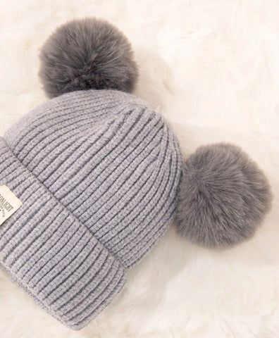 Grey Bear Pom Pom Toddlers Winter Hat