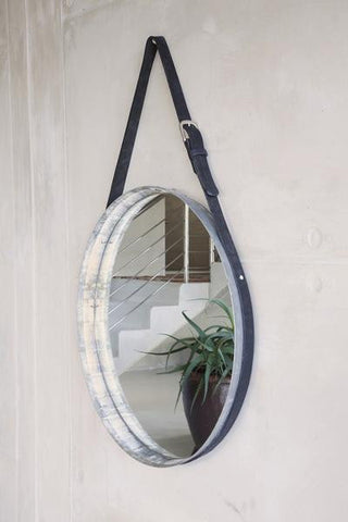 Barrel Hoop Mirror With Leather Strap